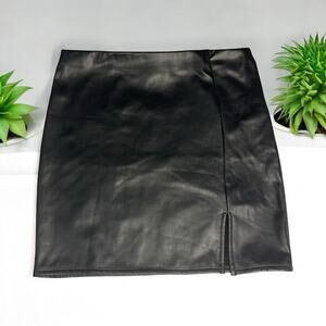 Iris Black Faux Leather Mini Skirt with Front Slit - Women’s Size Large